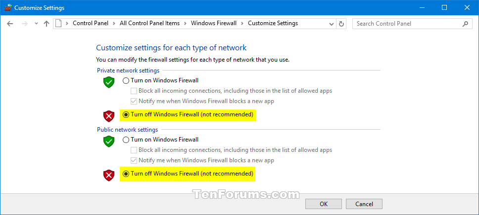 Turn off Windows Firewall 2