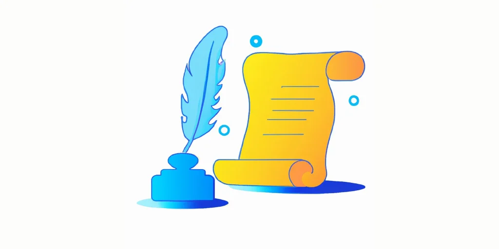 a quill and scroll in flat illustration style with gradients and white background compressed 55419cd6 75e2 4a2b 860d 8eea88825f3d