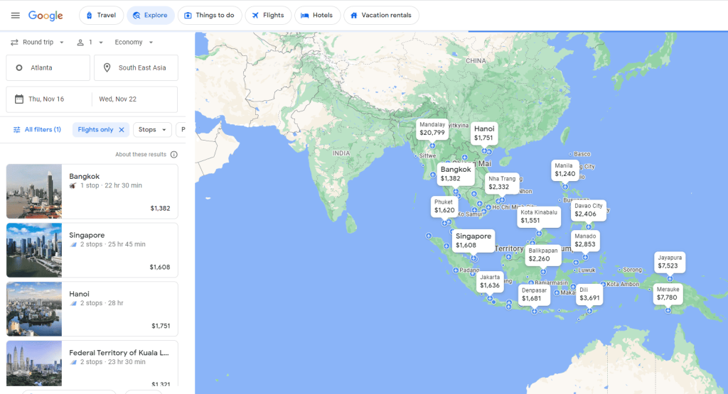 google Flights search results 2